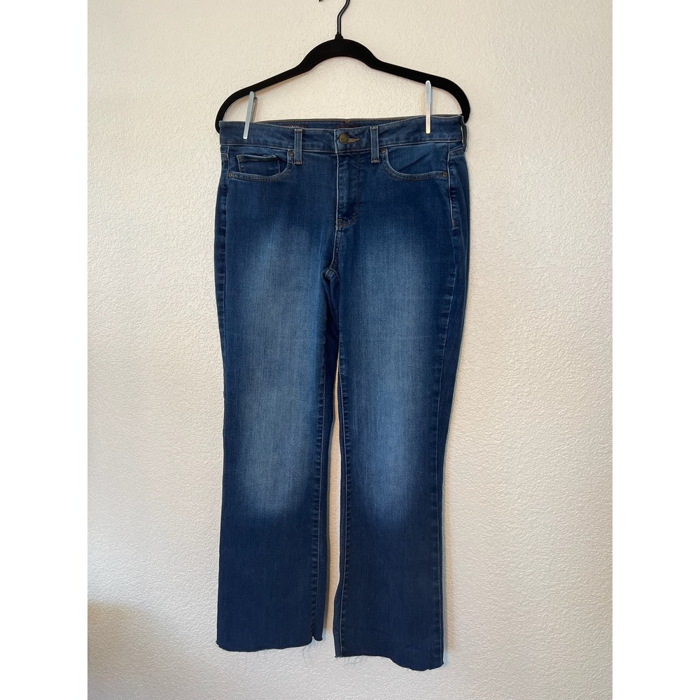 NYDJ Barbara Bootcut Jeans Size 8 Medium Wash Lift Tuck Raw Hem Denim